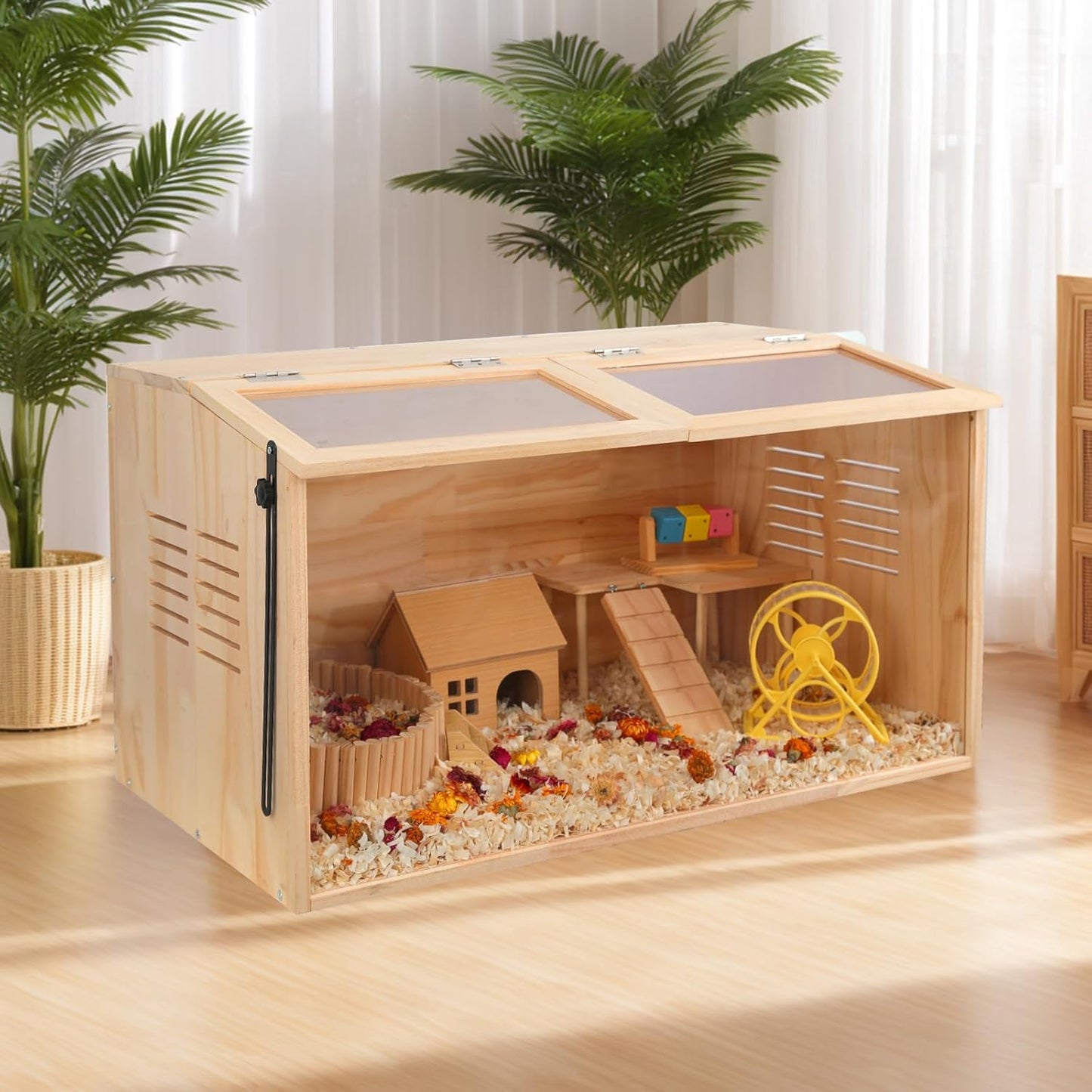 Wooden Hamster Cage,40" L x 20" W x 20" H Animal Cabinet for Dwarf Syrian Hamsters Degus, Hamster Habitat with Openable Top and Large Acrylic Sheets.