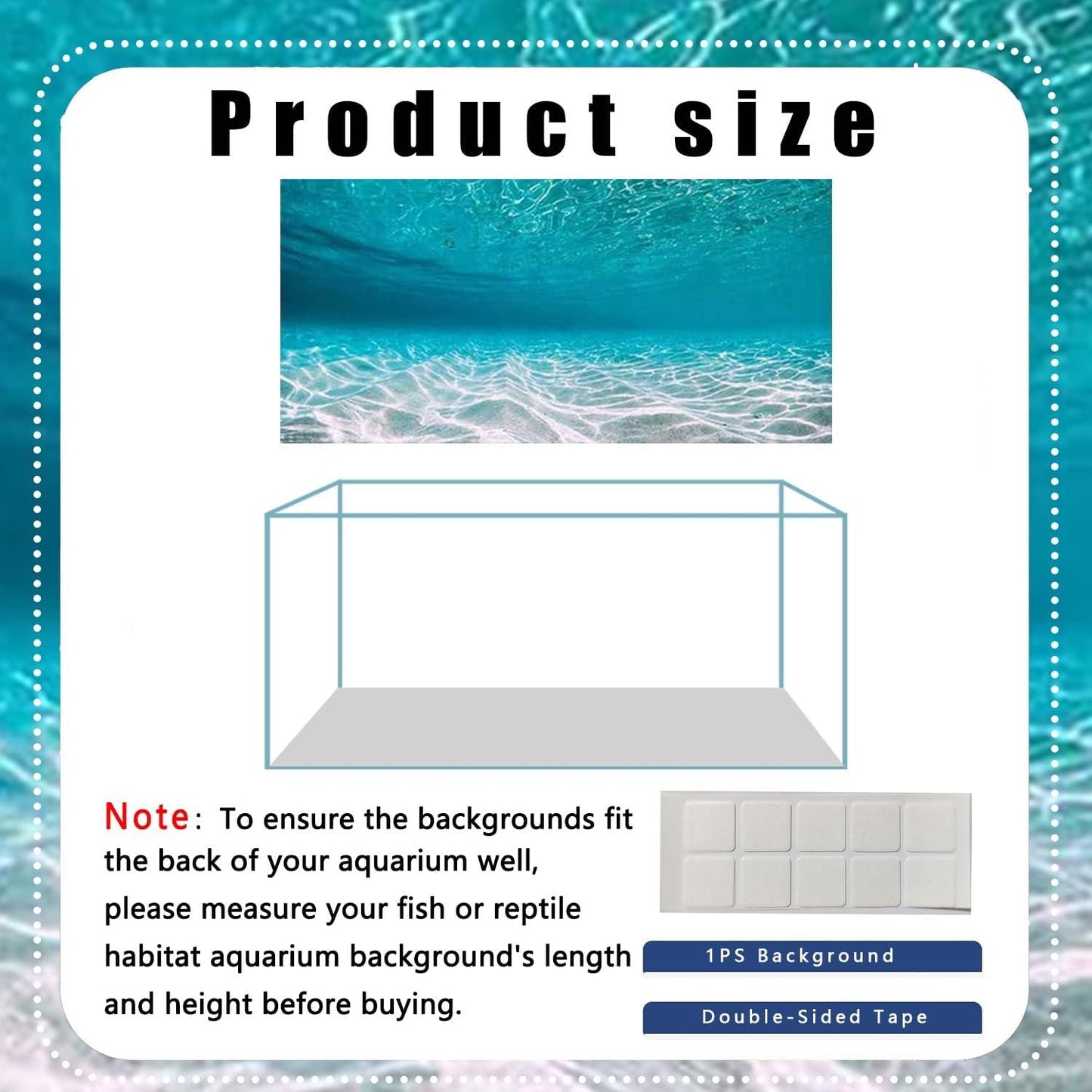 36X24IN Natural Undersea Aquarium Background, Undersea Beach Fish Tank Background, with 8 EVA Double-Sided Tape