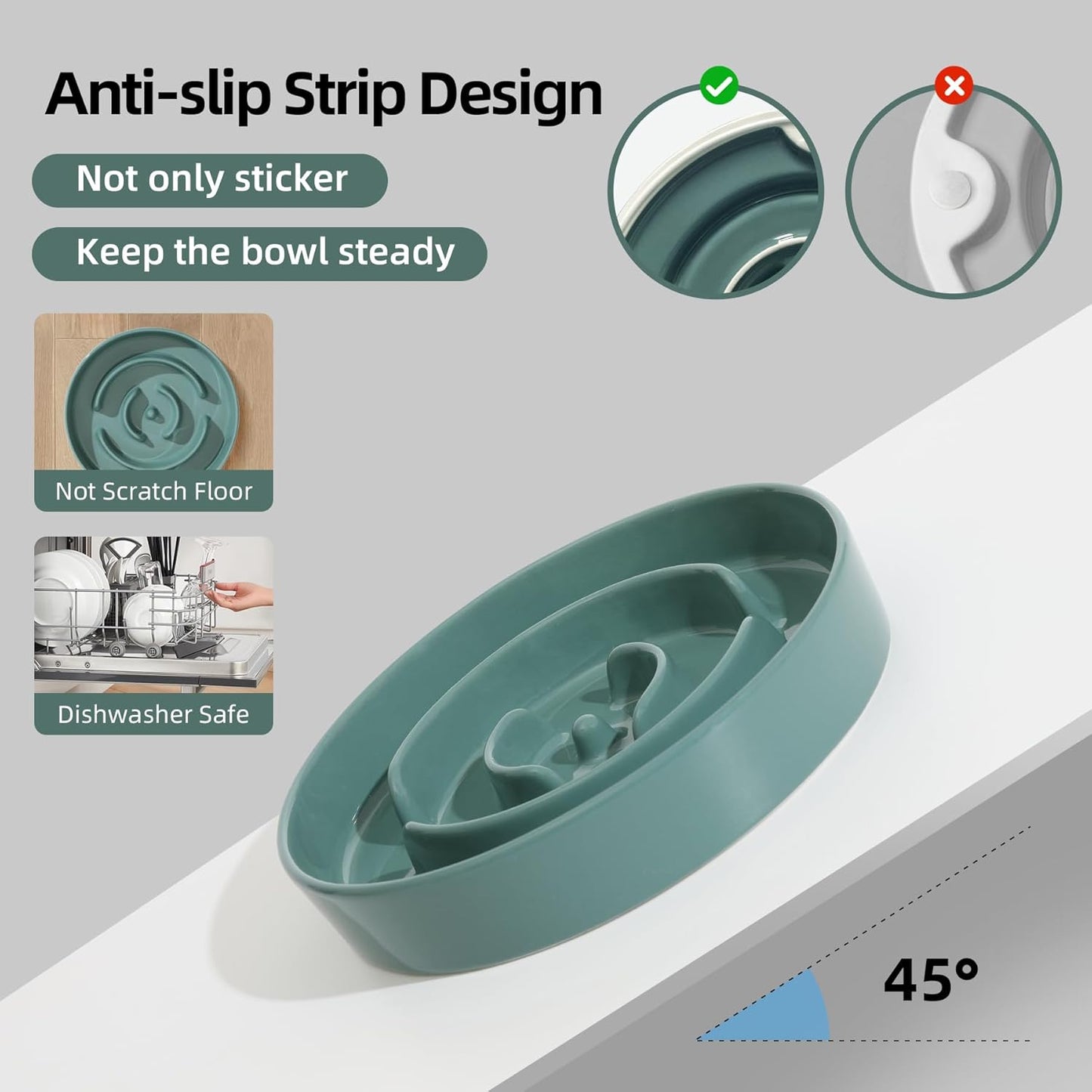 8.2inch Ceramic Slow Feeder Dog Bowl for Medium and Large Breed, Puzzle Dog Food Dish, Anti-Gulping, Pet Slow Feeder, Stop Bloat, Preventing Choking (Single Bowl-Dark Green)