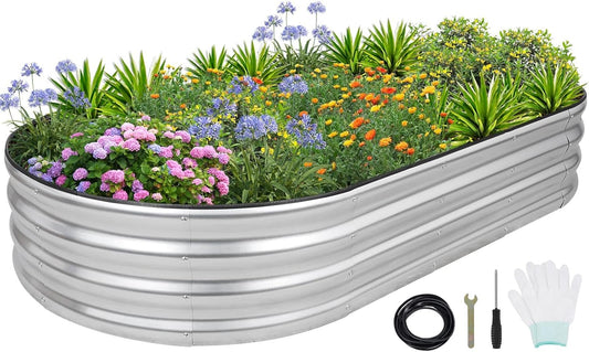 1MORE Galvanized Raised Garden Bed- Planter Garden Boxes Outdoor, Raised Beds for Gardening, 6x3x1ft Metal Garden Bed Kit for Vegetables Flower, Planter Raised Bed with Protective Tape & Tools.Silver