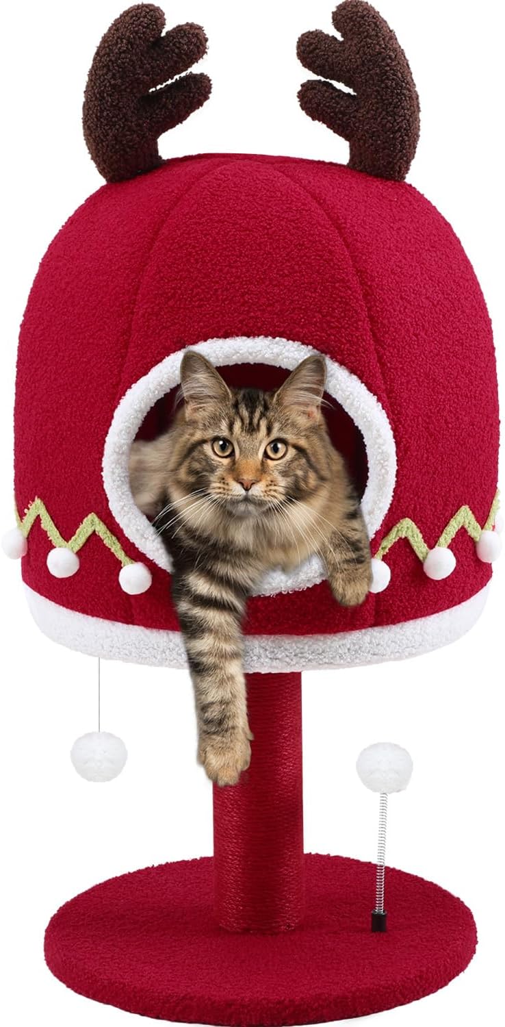 Luxury Treehouse Cat Tree for Indoor Large Cats,54.7'' Tall Modern Wood Cat Tower with 3 Level House,4*Cozy Perch,1*Soft Viewing Bed,Heavy Duty Wide Base,Sisal Scratching Post (33inch)