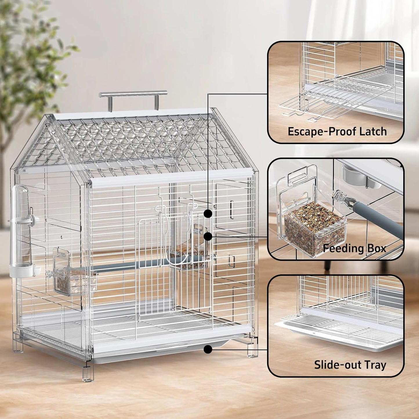 20.5 inch Pet Small Bird Cage, Parrot Cage, Portable Bird Carrier, Temporary Bird Cage in Car, for Home, Outing, Pet Clinic, Temporary Placement, for Small Medium Birds, Green