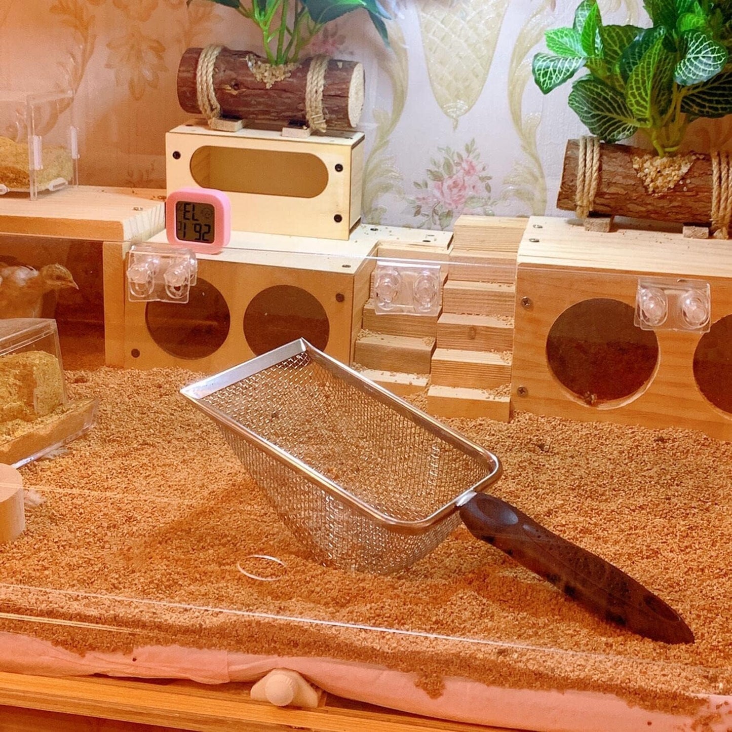 Cat Litter Scoop Stainless Steel Mesh Scooper Long Handle Deep Shovel Non-Stick Coated Metal Litter Scoop for Litter Box Kitten Pooper Lifter (Hole:3.8mm/Regular Cat Litter Scoop)