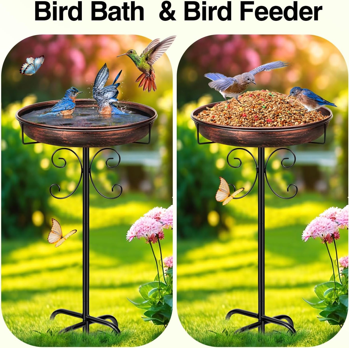 Daoeny 35In Metal Bird Bath for Outside, Vintage Freestanding Birdbaths & Birdfeeder, Bird Baths Feeder Bowl for Outdoors Garden Patio Yard Lawn Decor, Upgraded 5-Pronged Base (Antique Bronze)