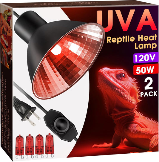 Briignite Reptile Heat Lamp Red, 50W G9 Heat Bulb & Dome Reptile Light Fixture, Aluminum Reflector, Dimmable Heat Lamp for Chicken, Turtle, Snake, Gecko, Lizard, 2 Pack