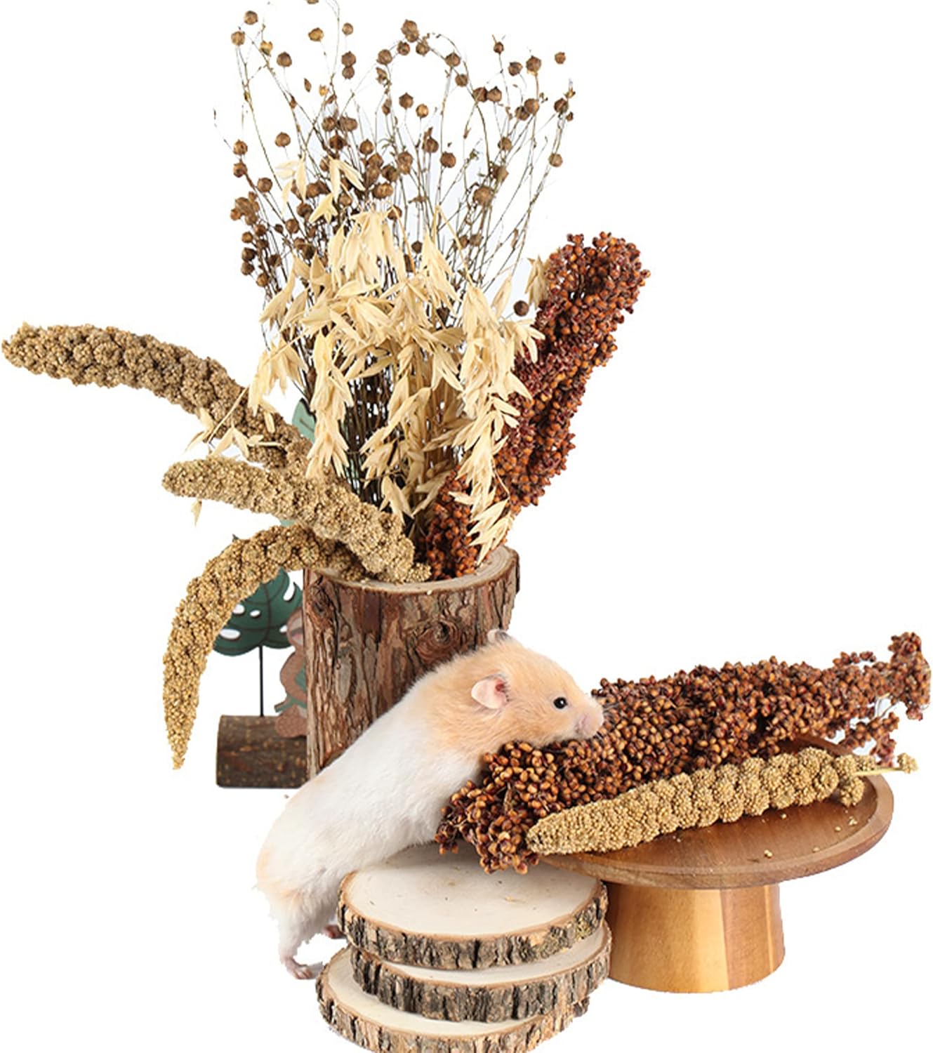 Natural Ear of Grain Flower&Herb Bedding Mate Habitat Decor, Adding Fun Hamster Accessories for Hamsters Gerbils Lemming