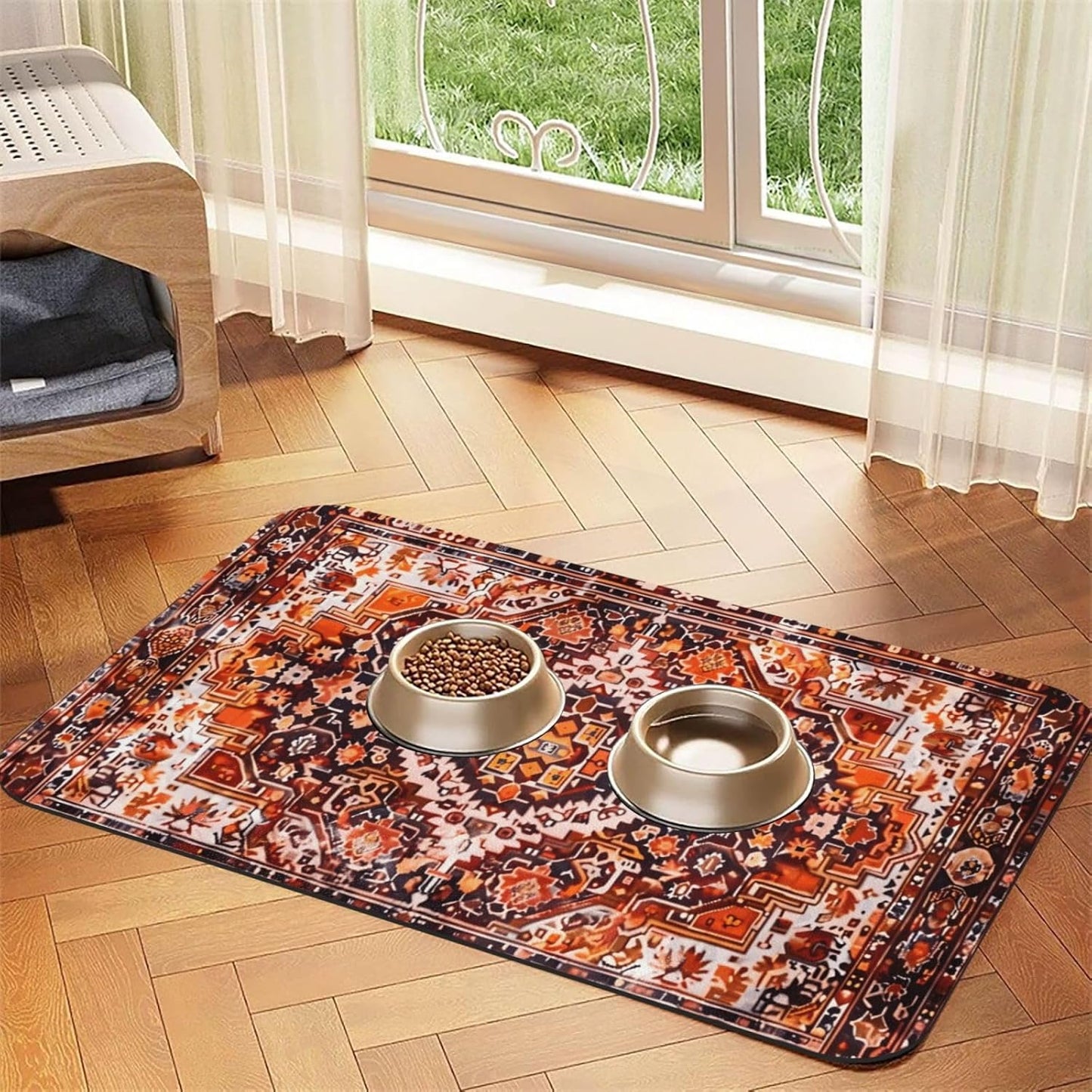 Boho Craft Design Dog Food Mat Absorbent Bowl Mats No Stains Quick Dry Waterproof Pet Cat Placemats for Food and Water, 30x45cm