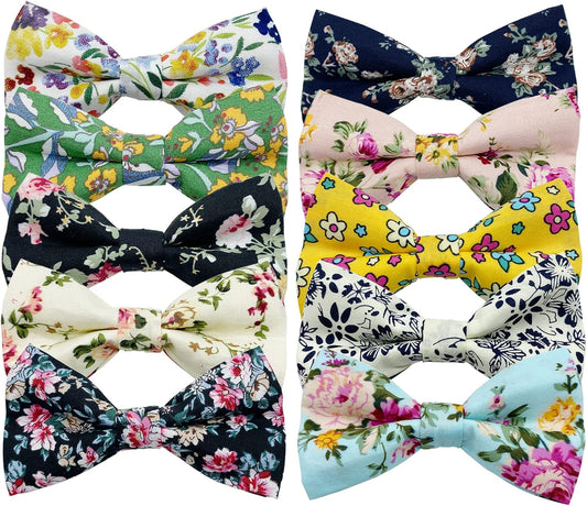Dog Bow Ties, 10 PCS Flower Pattern Adjustable Bowties for Cats & Small Medium Large Dogs Collar Charms for Birthday Wedding Parties（Flower）