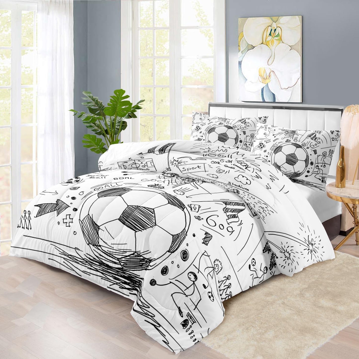 Football Sports Comforter Sets for Boys King,Soccer Comforter Sport Bedding for Boys Room,Gaming Bed Soccer Bedding King Set,Games Quilt Bedroom Bed Decor Kids and Teen