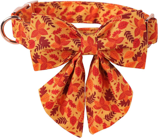 Lionet Paws Dog Collar with Bowtie - Cute Cotton Adjustable Fall Bowtie Dog Collar with Metal Buckle for Small Medium Large Dog Girl Boy Gift, XS, Neck 8-12in