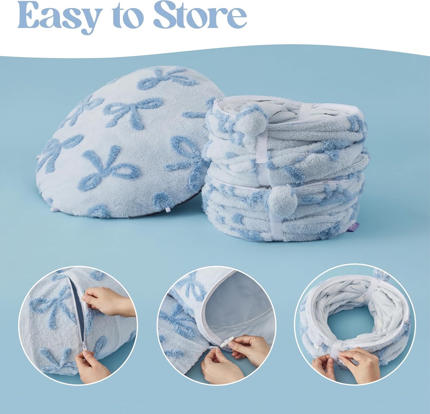 Lesure Cat Tunnel Bed for Indoor Cats - Cute Cat Donut Tunnel Toys with Washable Circle Cushion, Round Pet Peekaboo Cave Toy for Kitten/Puppy/Rabbit, Standard Ice Blue