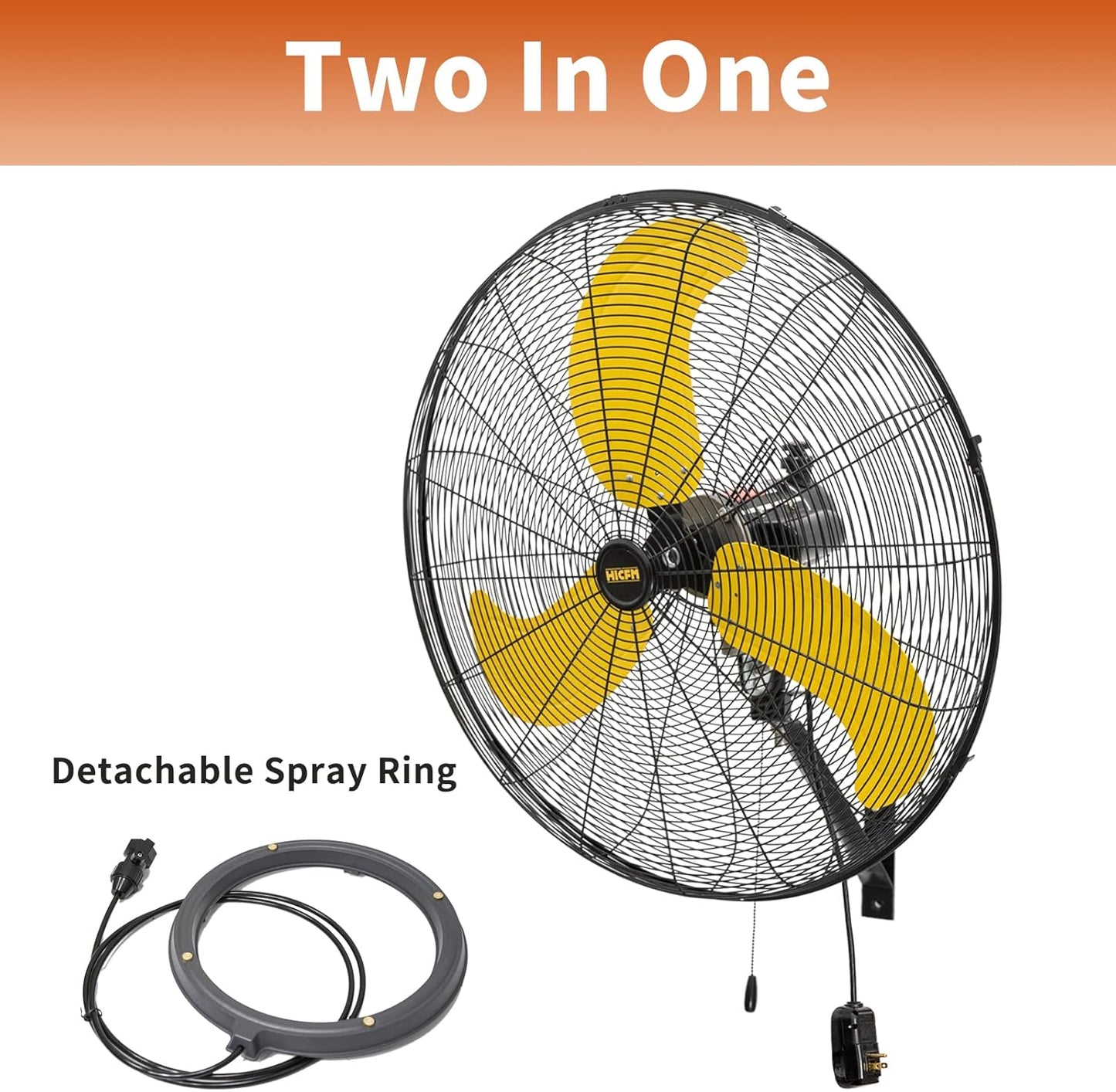 HiCFM 30 inch Misting Outdoor Oscillation Weatherproof Wall Mounted Fan with IP44 Enclosure Motor, GFCI Plug, 9300 CFM 3-Speeds High Velocity Powerful Wall Fan, UL Outdoor Approved