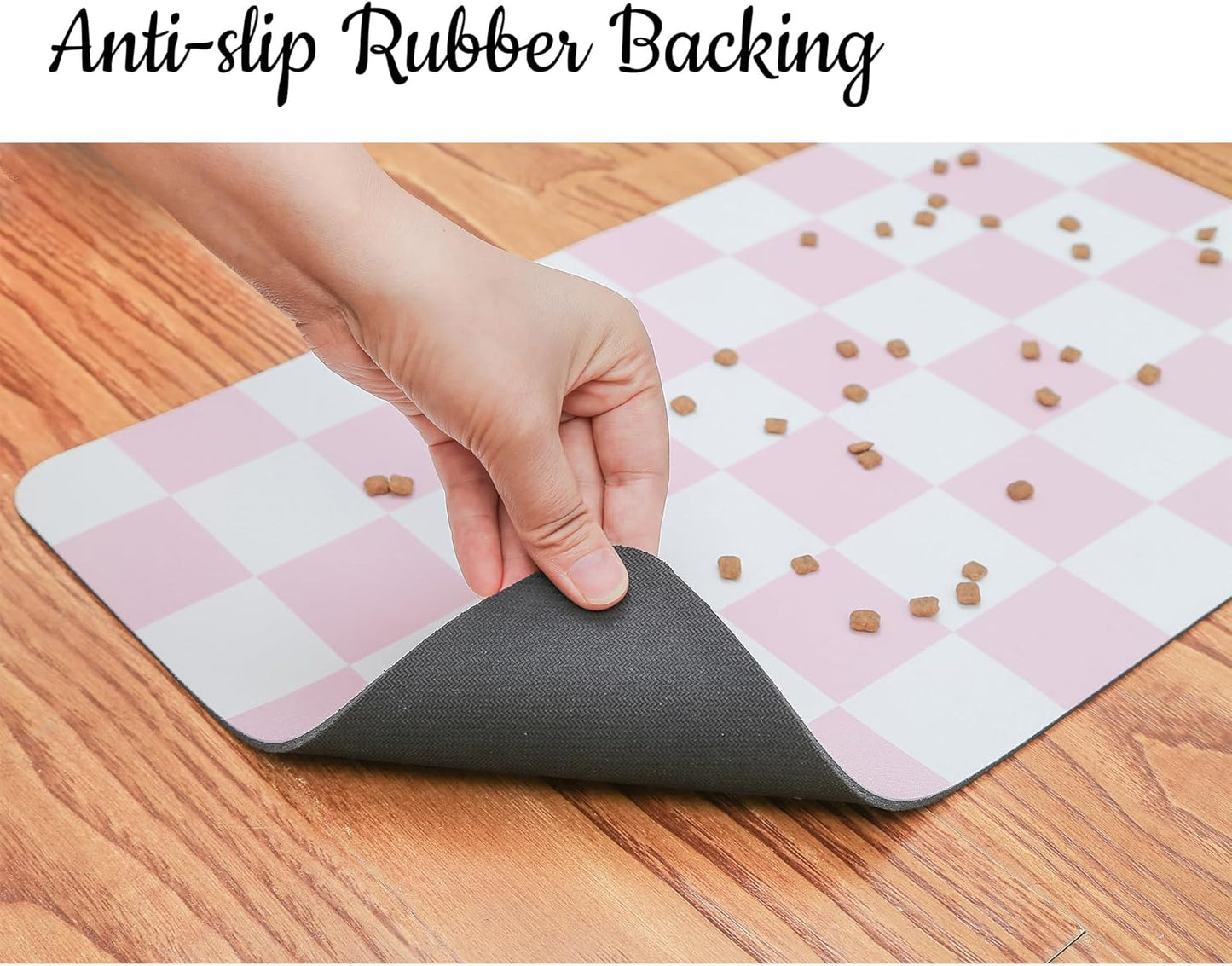 Ralxion Checkered Dog Feeding Mat, Absorbent Mats for Dog Food and Water Bowl, Dispenser, Feeder, Retro Aesthetic Pastel Pink Checkerboard Pet Placemat for Dogs, Cats, Puppy Accessories, 16" X 24”