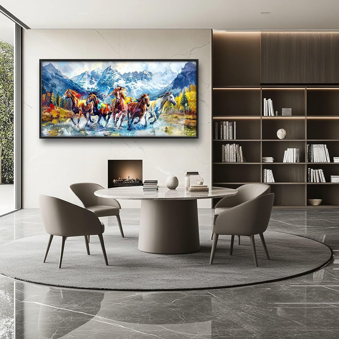 Horse Large Wall Art Running Horses Pictures Colorful Horse Mountain Landscape Wall Decor Wild Animal Nature Canvas Print Painting Artwork for Bathroom Living Room Bedroom 60L" x 30W"