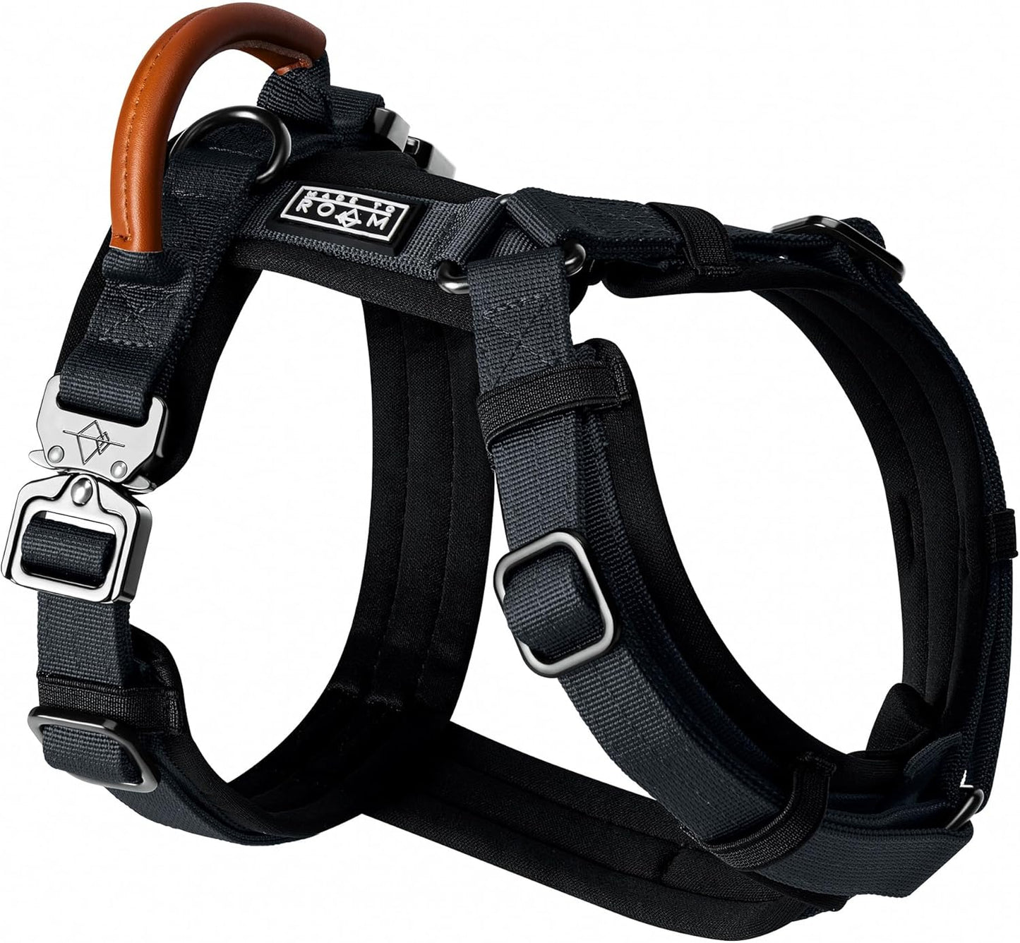 MADE TO ROAM Premium Explorer Harness - Y-Shaped Dog Harness with Adjustable Durable Nylon, Soft Padding, Metal Buckles and Leather Handle for Small, Medium, Large Dogs (New York Afterlight, Size 5)
