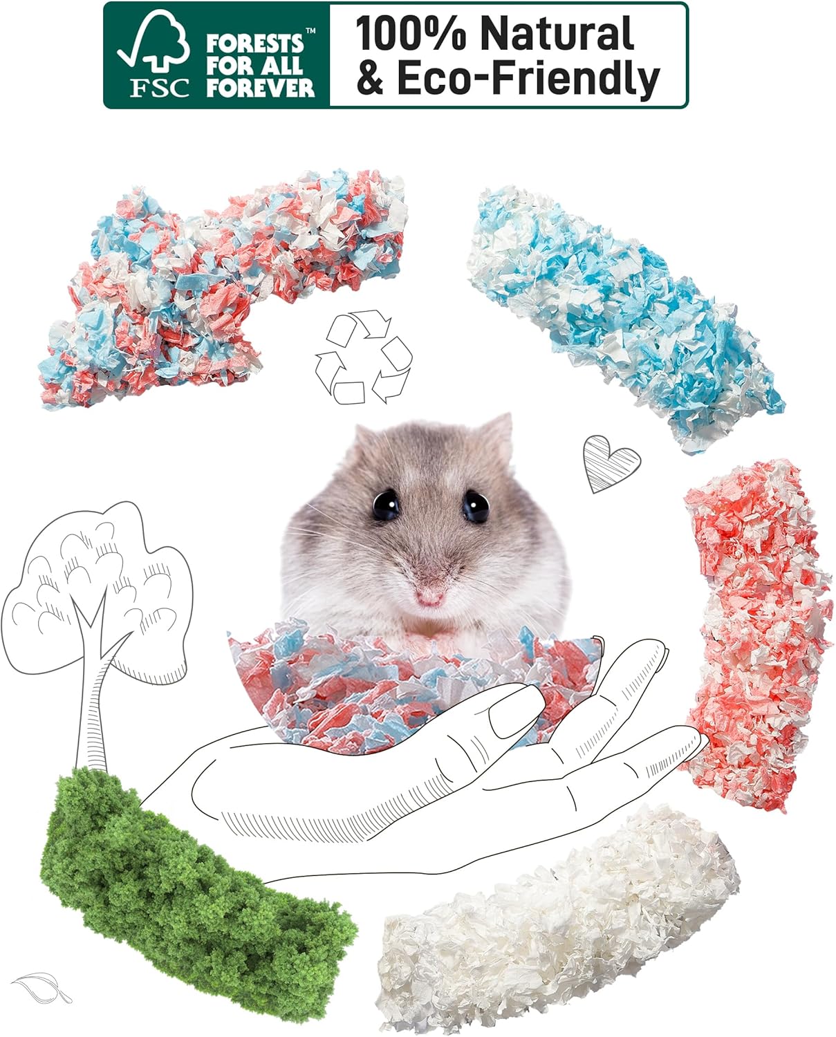 BUCATSTATE Hamster Bedding 70L, 99% Dust-Free Guinea Pig Bedding Odor Control Paper Bedding, Cozy Small Animal Bedding for Rabbit Rat Syrian Dwarf Hamsters Gerbils (Confetti)