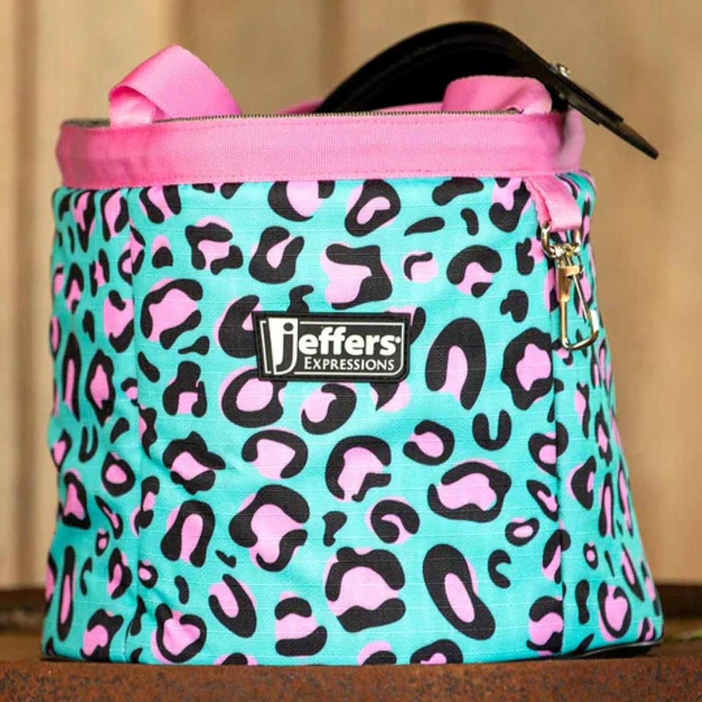 Jeffers Expression Grooming Tote Caddy, Party Cheetah - Durable Ripstop Organizer with Pockets for Horse Grooming Tools - Easy Carry Nylon Straps, Compact Storage for Stable, Travel & Equine Supplies