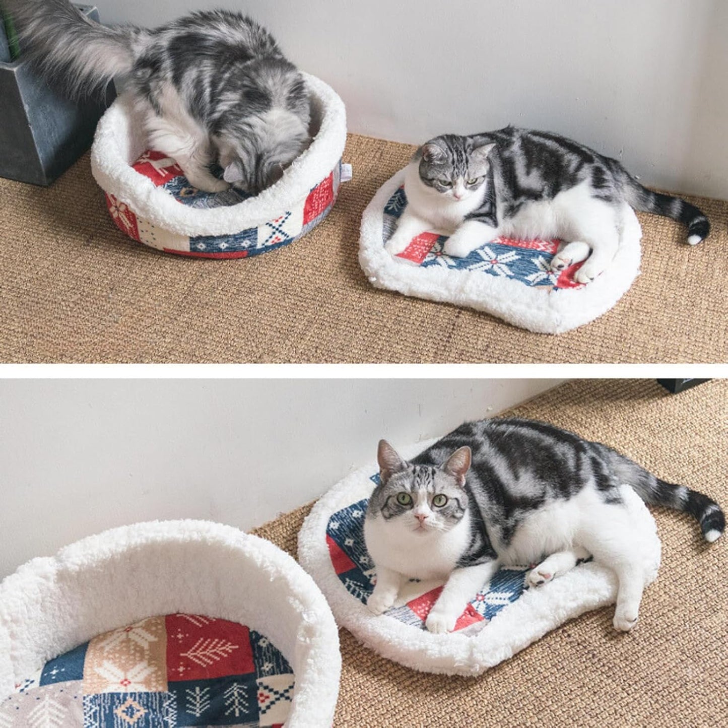 Cat Cave Bed – Plush, Warm & Calming Hideaway with Detachable Lid & Mat, Covered House for Indoor Kitten & Kitty (Snow)