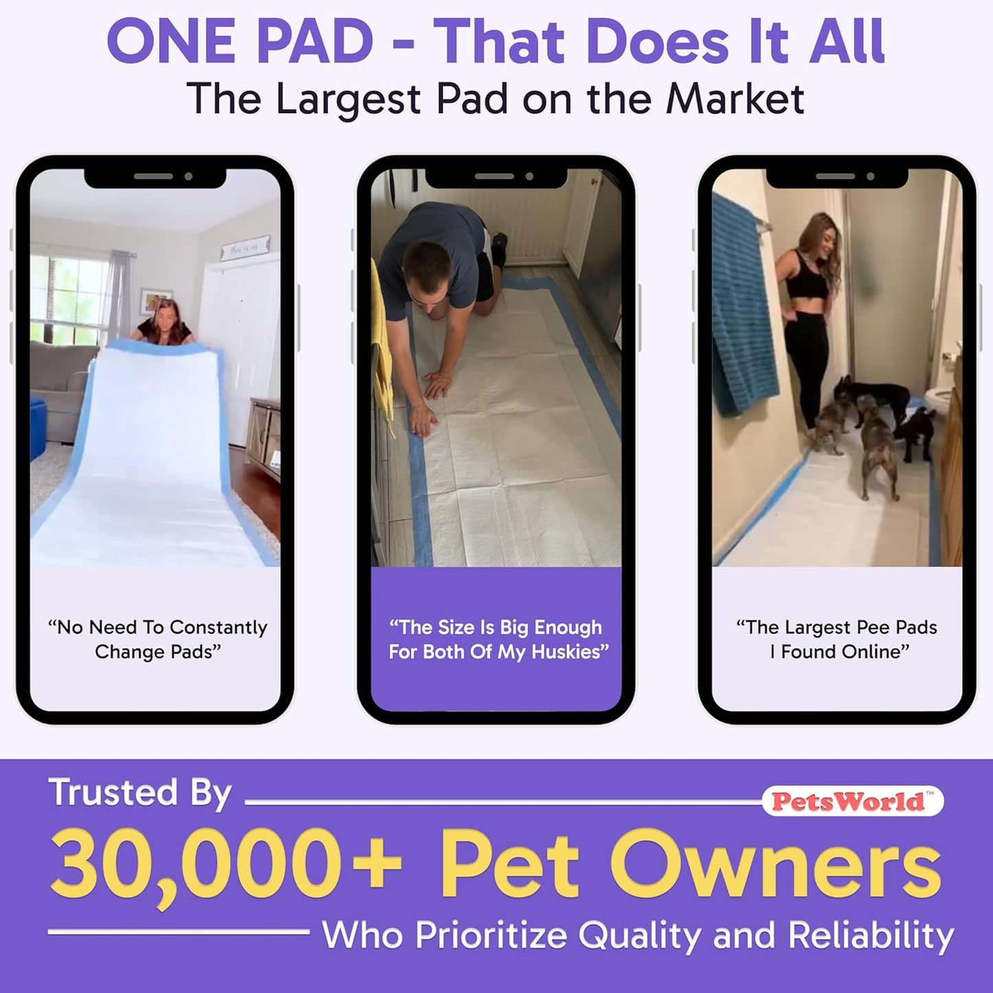 PETSWORLD Mega-Sized Dog Pee Pads (40" x 99") – 4XL Gigantic Pet Piddle Pads for Puppy Training, Incontinence – with Adhesive Sticky Tape – Leak Proof, 5-Layer Protection (40 Count)