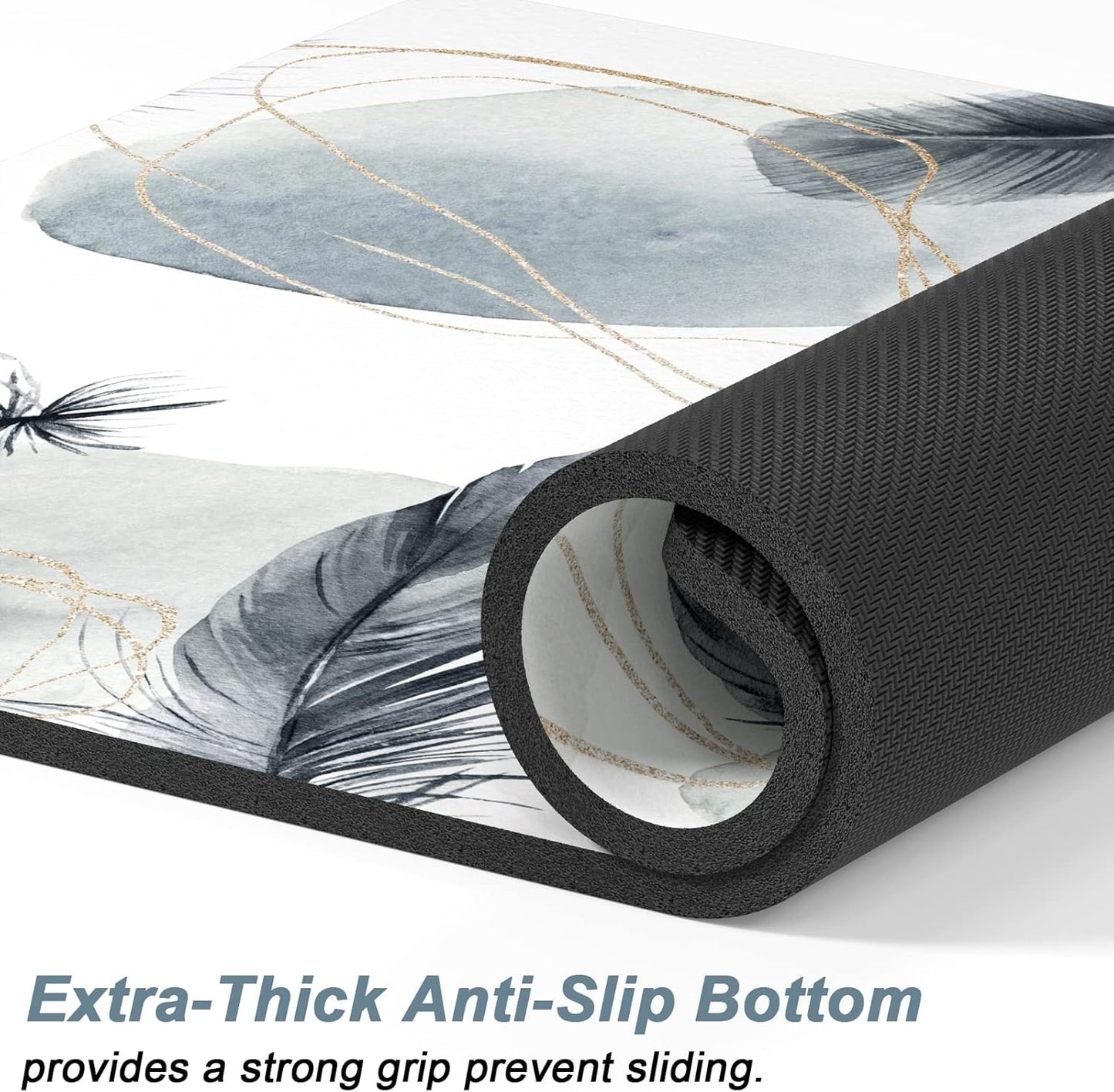 Rnivvi Dog Food Mat, 16" x 24" Absorbent Dog Cat Bowl Mat for Food and Water, Cute Anti-Slip Rubber Pet Feeding Rug Protect Floors, Puppy Placemat for Feeding & Watering Supplies, Abstract Plume