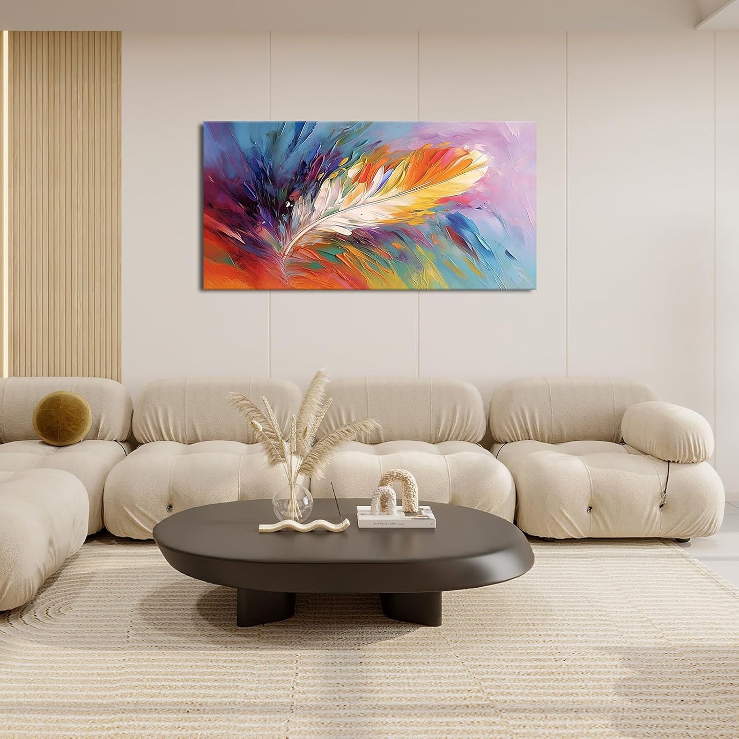 Large Abstract Wall Art for Living Room Abstract Colorful Feather Big Space Size Feather Scenery Landscape Framed Canvas Prints Pictures Painting Artwork Office Bedroom Home Decor 30"x60"
