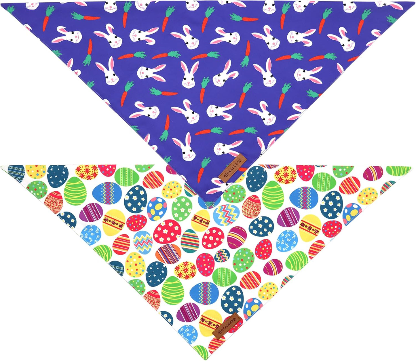 Realeaf Easter Dog Bandanas 2 Pack, Triangle Reversible Pet Scarf for Boy and Girl, Premium Durable Fabric, Holiday Bandana for Small Medium Large and Extra Large Dogs (X-Large)