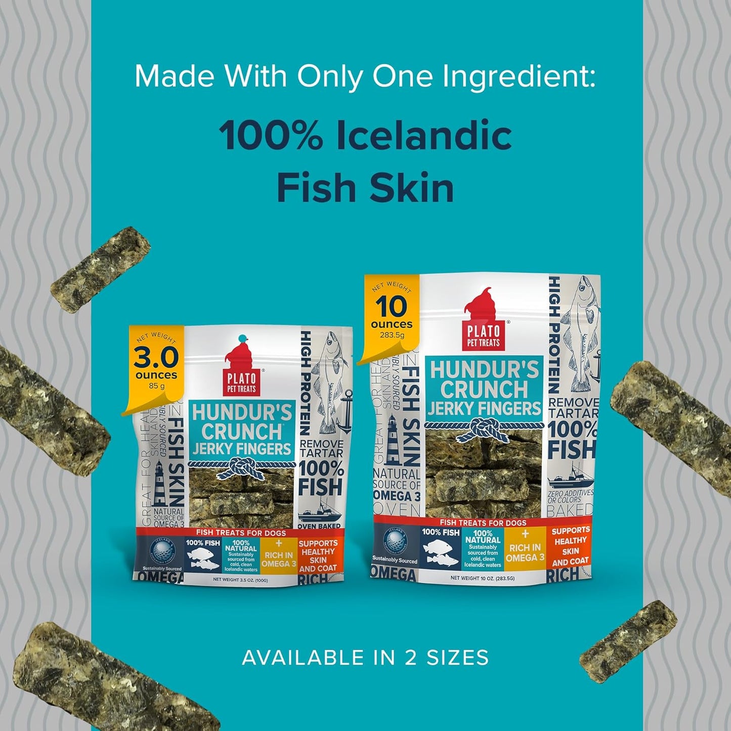 PLATO Hundur's Crunch Jerky Fingers 3.5oz, Natural