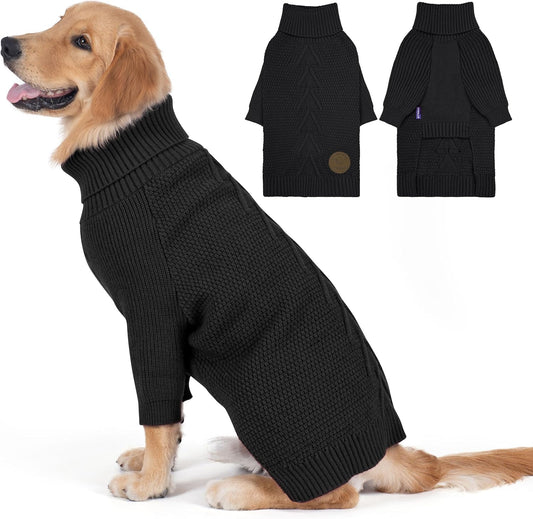 cyeollo 4XL Dog Sweater, Stretchy & Cozy Warm Dog Sweaters for Large Dogs Boy, Pullover Knit Fall Winter Sweatshirt Big Dogs Clothes, Doberman Great Dane Apparel, Black XXXXL