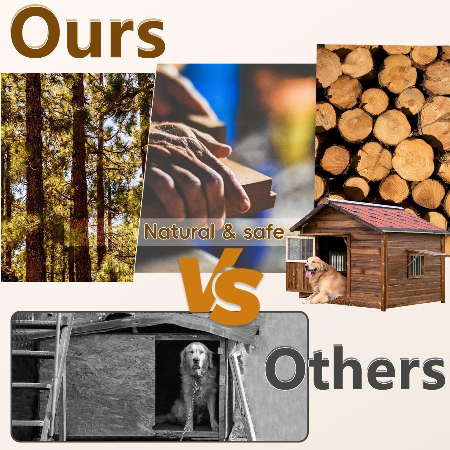 Outdoor Dog House for Large Breed Dogs with Removable Floor&Roof, Heavy Duty Pet House, Weatherproof Warm Dog House Outside, 2XL