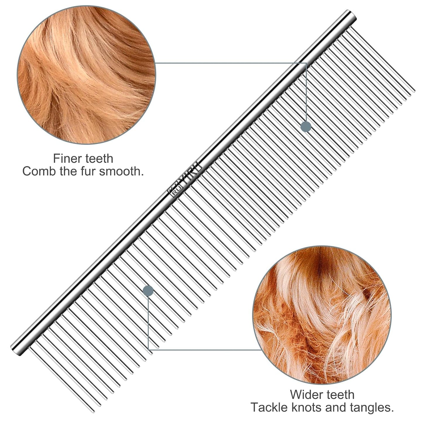 YIRU Dog Cat Grooming Combs,Large Steel Comb for Knots,Mats & Loose Hair Removal,Professional Grooming Comb for Dogs Cats