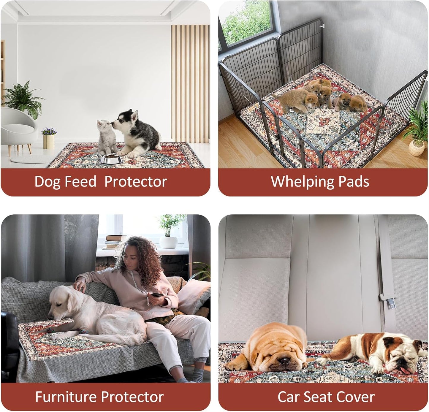 Washable Pee Pads for Dogs, (2 Pack, 36"x42") Upgrade Reusable Puppy Pads with Non-Slip Rug Pad, Super Thickening Absorbent Leakproof Dog Traning Pads Whelping Pad for Dogs, Doggie(Red-2)