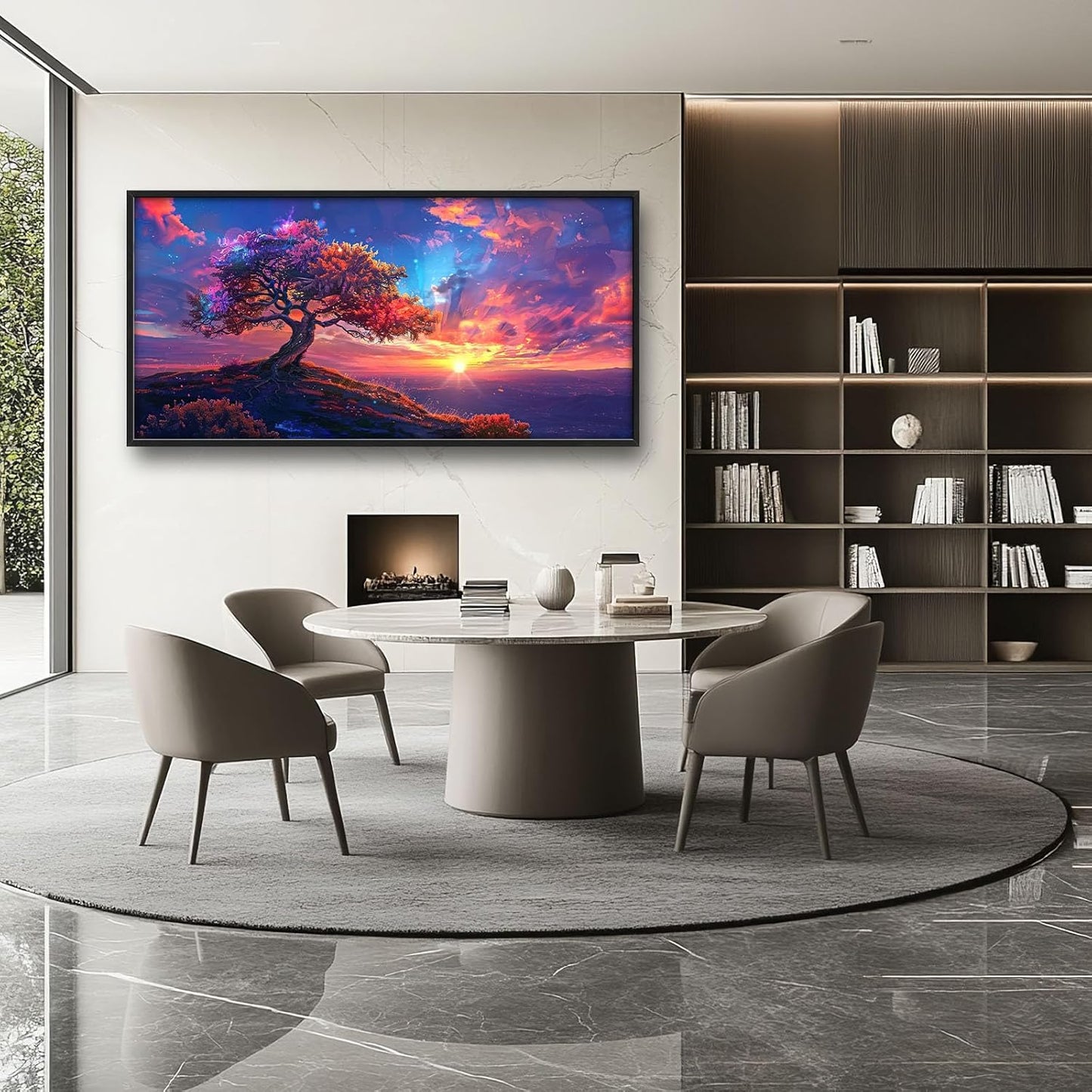 Quorin Tree Large Wall Art Sunset Mountain Landscape Pictures Red Tree of Life Wall Decor Nature Canvas Print Painting Artwork for Bathroom Living Room Bedroom 60L x 30W