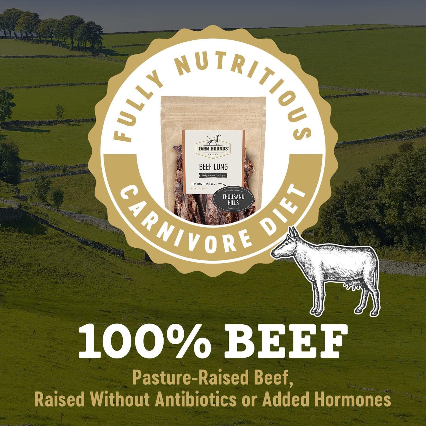 Farm Hounds - Beef Lung - Premium Natural Beef Lung Jerky for Dogs - Made from 100% Humanely Raised Cattle - Organ Treat - Great for Training & Treats - No Added Fillers - Made in USA - 2 oz - 2 Pack