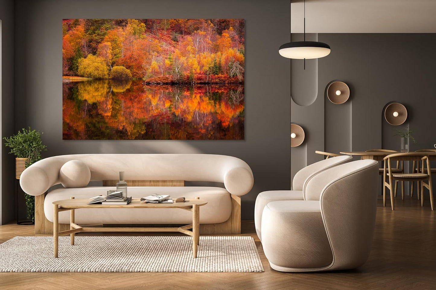 Nature Wall Art Prints - Ocean Forest Mountain Lake Canvas Landscapes - Small to Extra Large Living Room Bedroom Kitchen Bathroom Décor (Autumn Forest with Lake, 20L" x 30W")