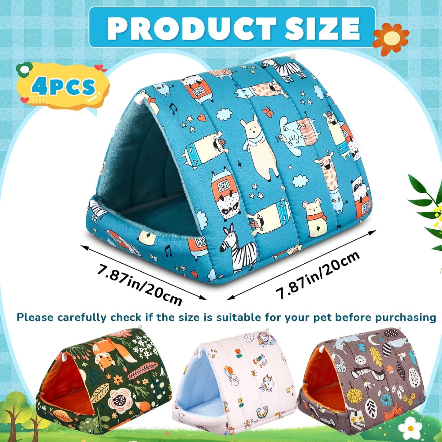 4 Pcs Guinea Pig Hideout, Guinea Pig Bed Tunnel, Rabbit Washable Small House Cage Accessories for Bunny Hedgehog Mouse Chinchillas Hamsters Ferrets Bearded Dragons Rats(Forest,7.9 in)