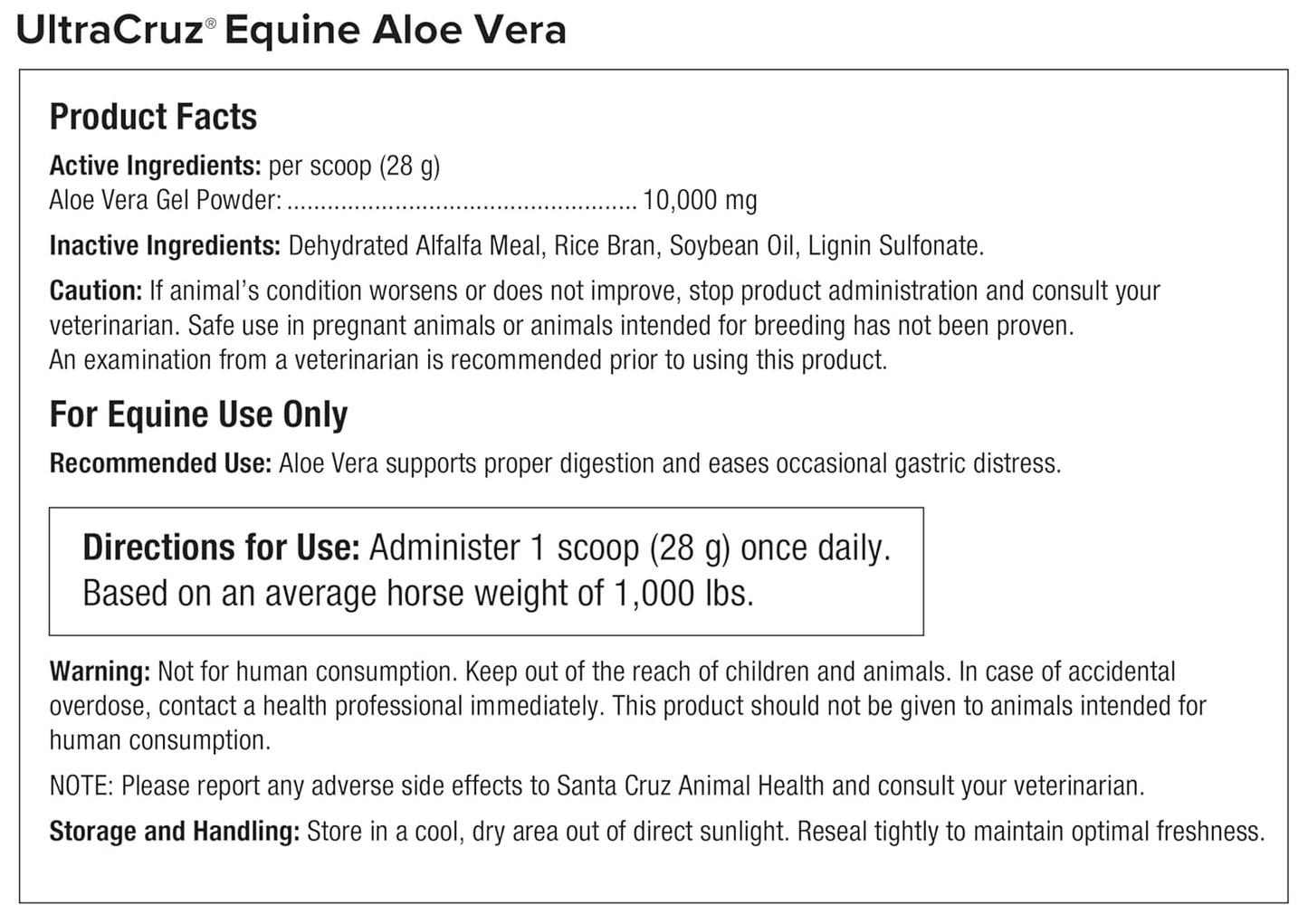 UltraCruz-sc-516523 Equine Aloe Vera Supplement for Horses, 10 lb, Pellet (162 Day Supply)