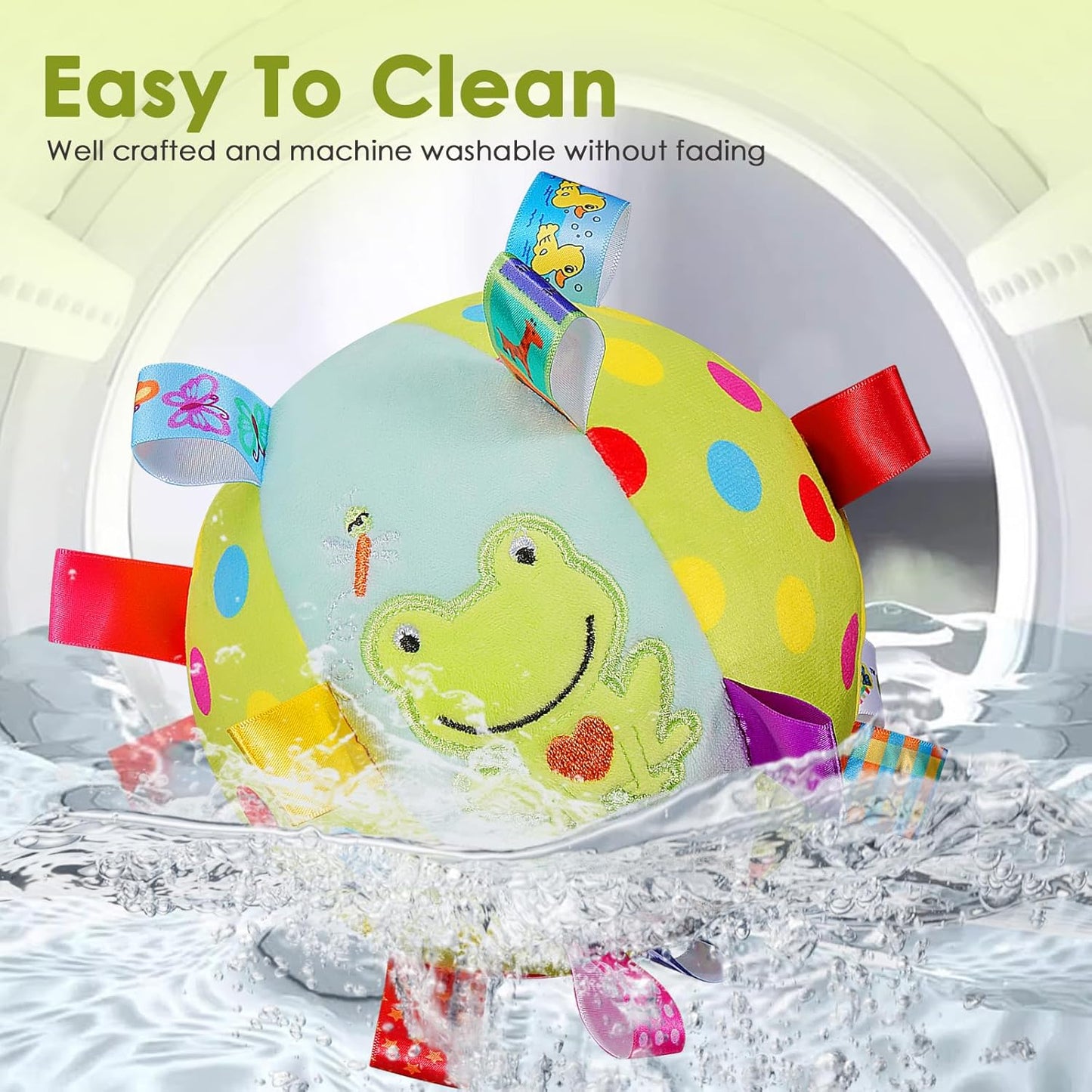 Dog Squeaky Plush Toy with Straps, 6-Inch Soft Stuffed Ball with Cotton Material and Bell Built-in, Pet Interactive Fetch Toy for Small to Large Dog