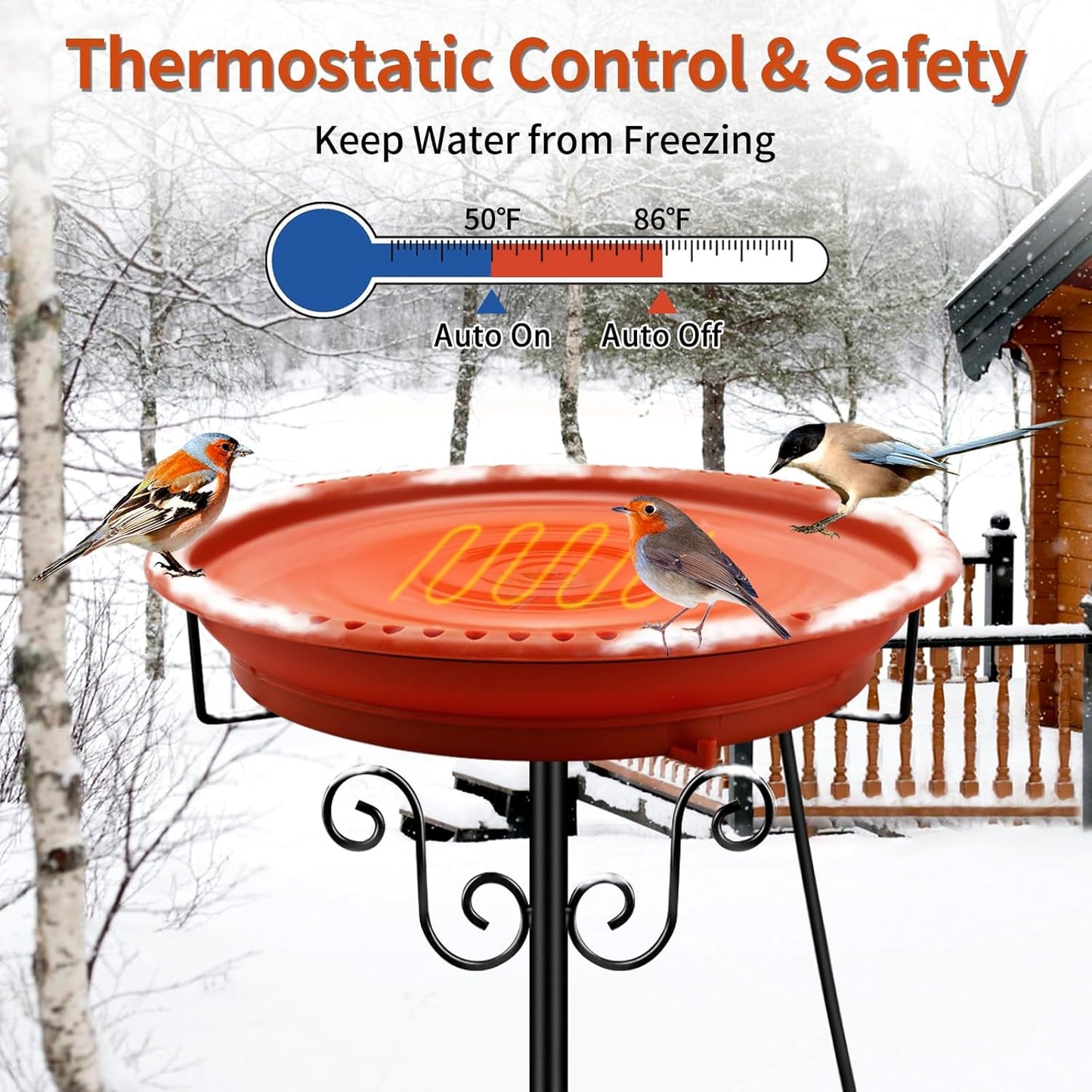 Heated Bird Baths for Outdoors for Winter, Lovppy 100W Heated Bird Bath Water Heater with Thermostatically Controlled, Heated Bird Baths Bowl with Metal Stake for Outside Garden Patio Yard (Brown)