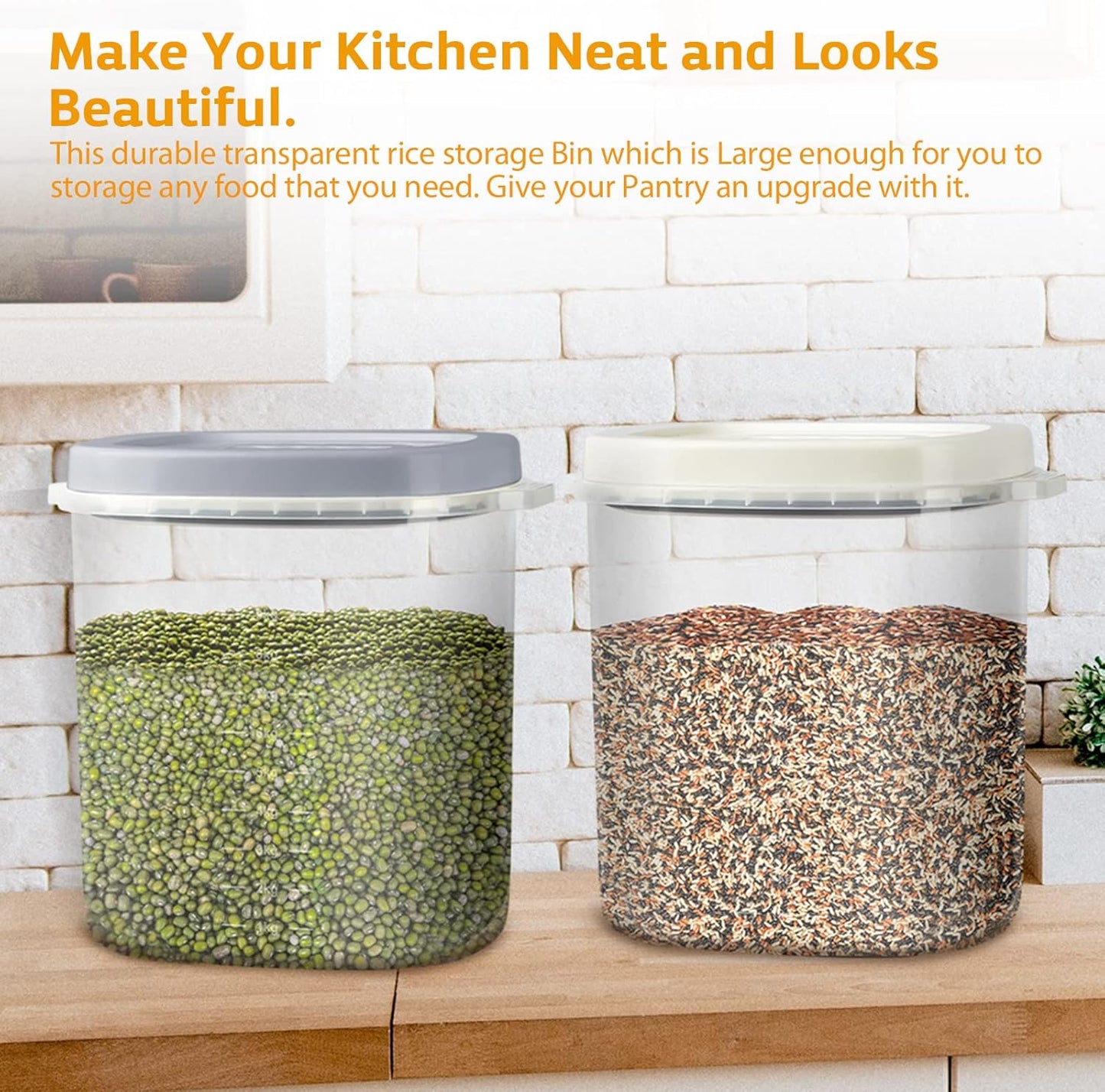 Large Airtight Food Storage Container Bin, 20-lb Dry Food Rice Container with Lid-Lock Handle and Measuring Cup. Cereal, Flour Dog Cat Pet Food Containers