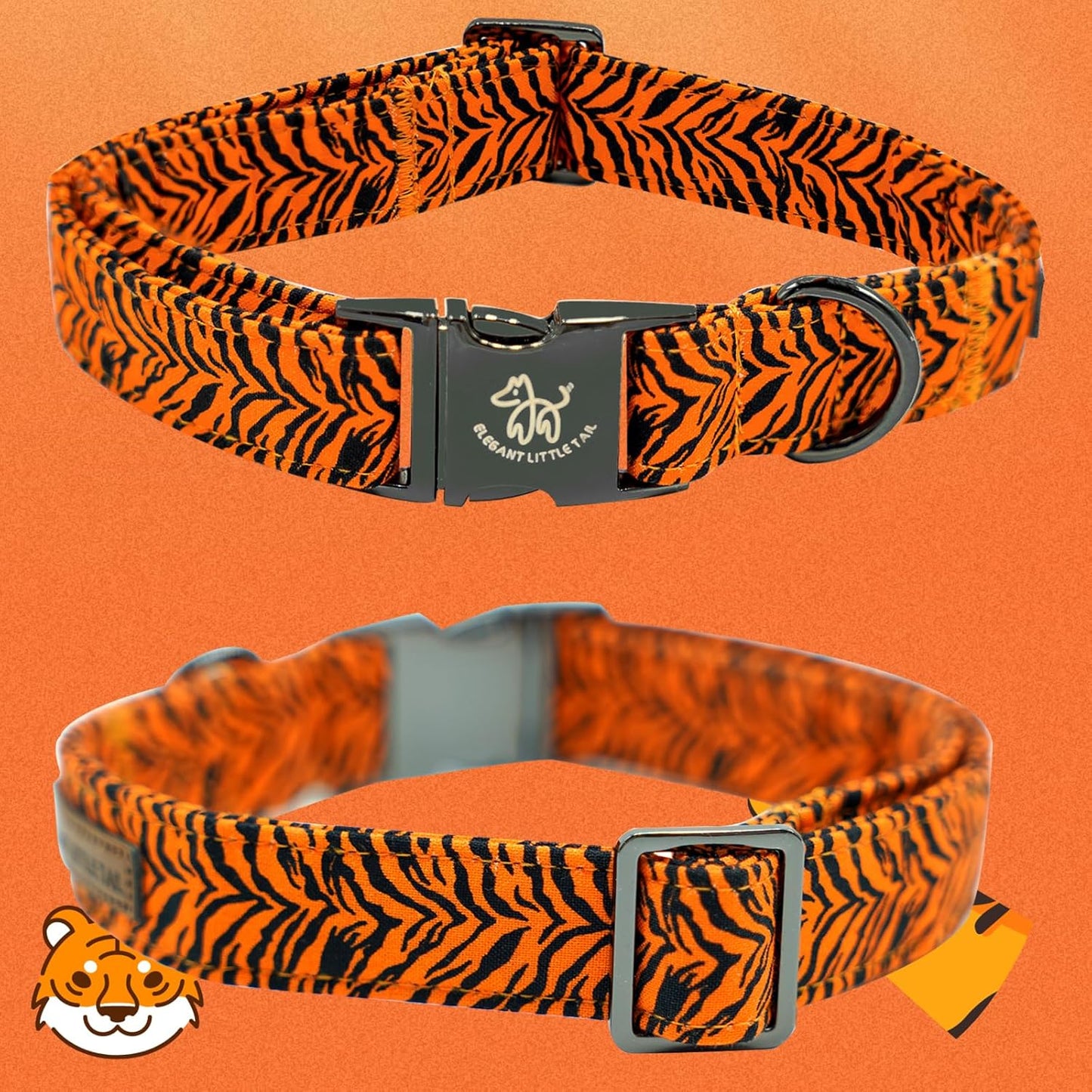 Elegant Little Tail Tiger Print X-Small Puppy Dog Collar, Cotton, Buckle Closure, Distinctive Design