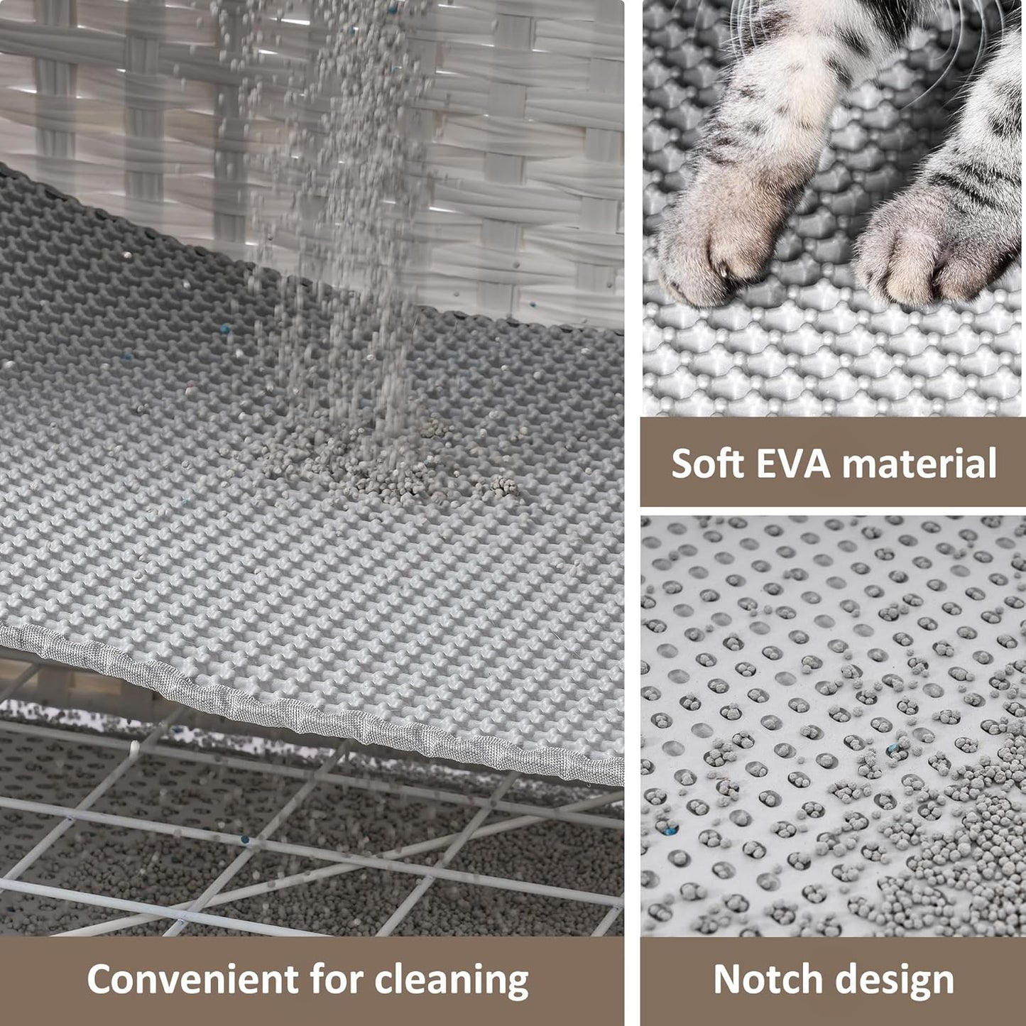 Cat Litter Box Enclosure with Soft Litter Mat; Hidden Cat Washroom Furniture with Door; Handwoven Rattan Cat House with Large Space; Pet Crate for Living Room, Bedroom, Balcony (White)