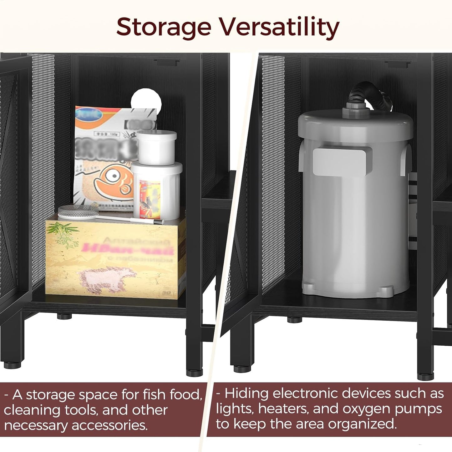 20-37 Gallon Fish Tank Stand, Aquarium Stand with Power Outlet and Storage Cabinet, Heavy Duty Tank Stand Suitable for Turtle Tank, Reptile Terrarium, for Home Office, Black FTHB40E01