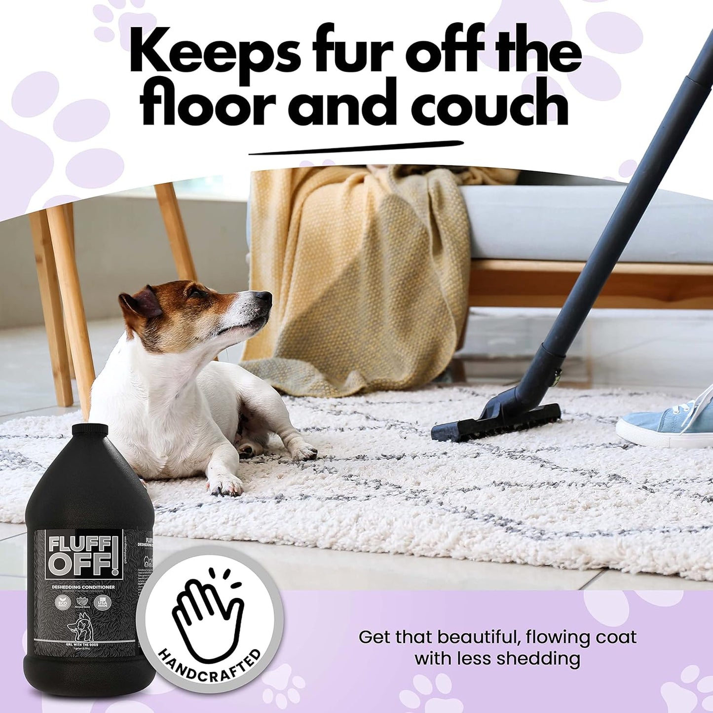 Fluff Off! by Girl With The Dogs, Natural Deshedding Dog/Cat Conditioner, 1 Gal, Made in USA 8 Wks+