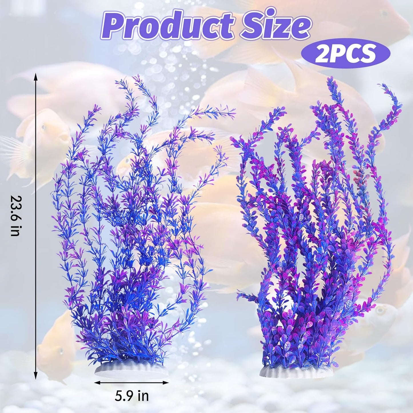Hamiledyi Aquarium Plastic Plants Aquarium Decor Artificial Fish Tank Plants,Tall Fish Tank Decorations, Extra Large Aquarium Plant 23.6-inch Tall,2PCS（Purple Style B）