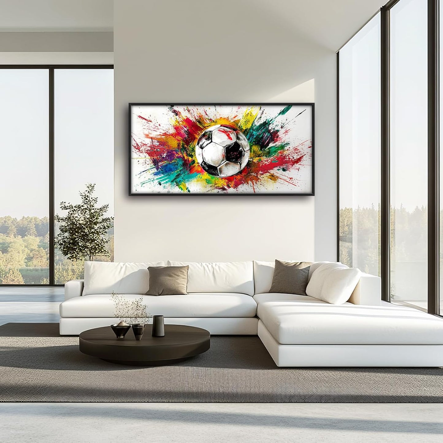 Extra Large Framed Soccer Wall Art,Oversized Colorful Graffiti Sport Ball Wall Decor Pictures for Living Room,Canvas Print Painting Modern Artwork Bedroom Office Bathroom Home Decor 60L x30W