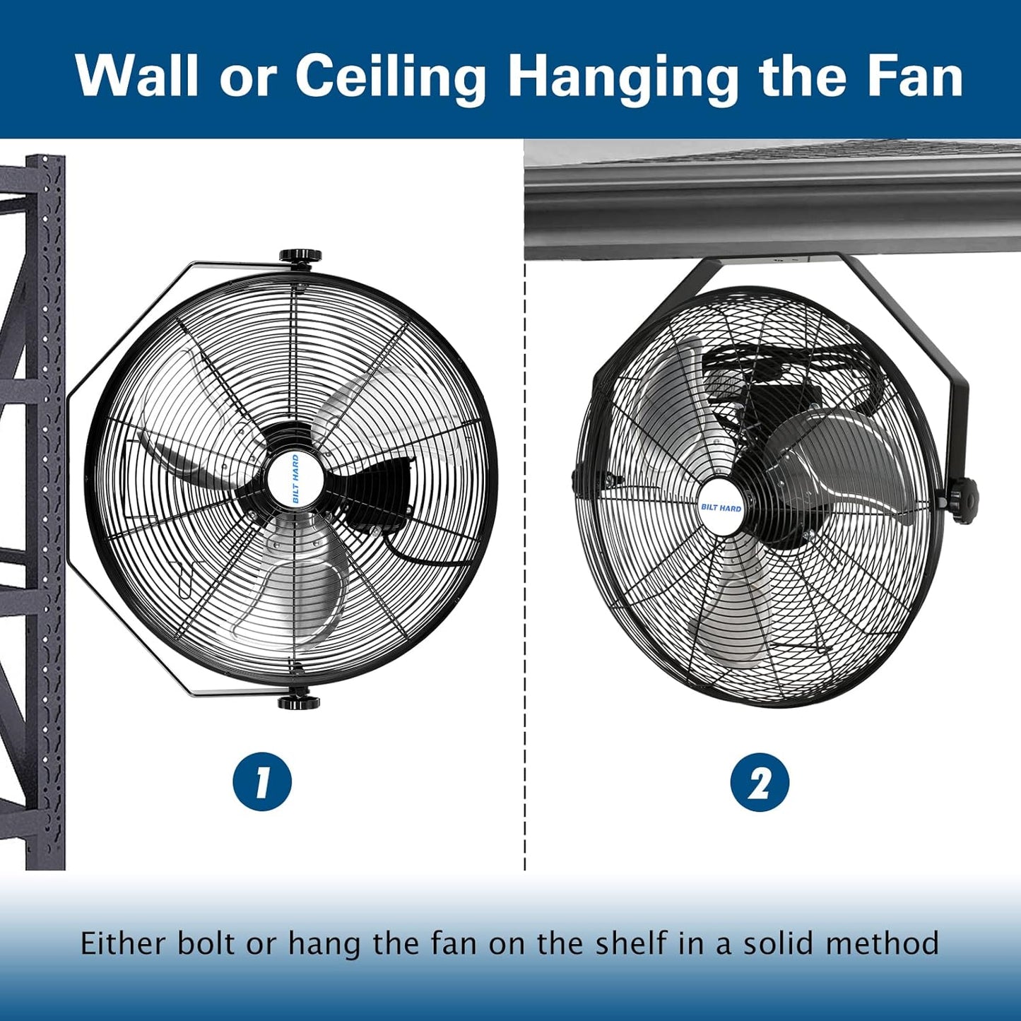 BILT HARD 18 inch Industrial Wall Fan, 4300 CFM, 3-Speeds High Velocity Wall Mount Fan with Sealed Motor, Heavy Duty Metal Barn Fans, 2 Pack