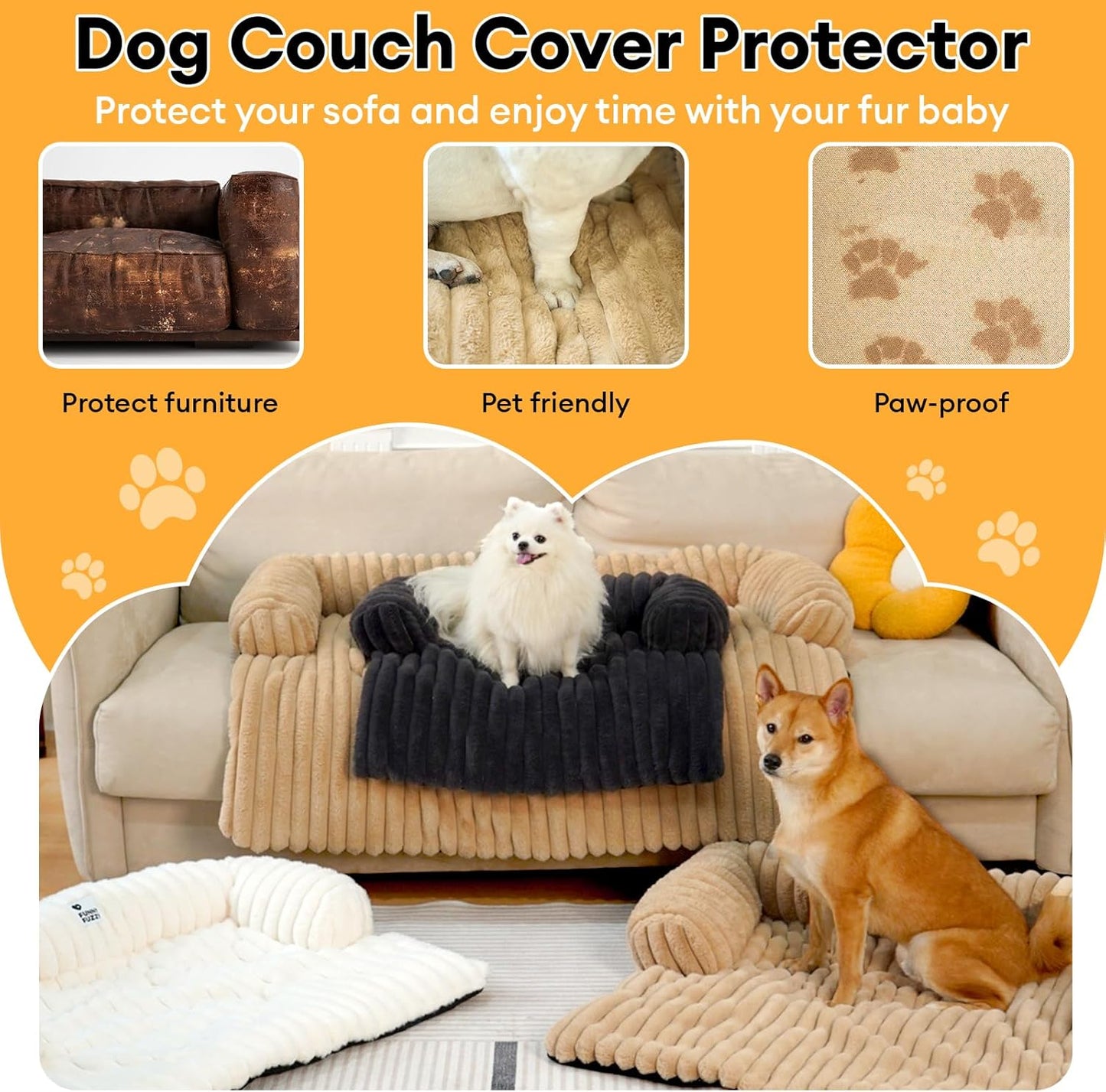 FUNNY FUZZY Pet Couch Cover for Sofa, Calming Dog Bed for Couch, Fluffy Plush Dog Couch Mat for Furniture Protector for Large Medium Small Pets, 47×37 in, Dark Grey