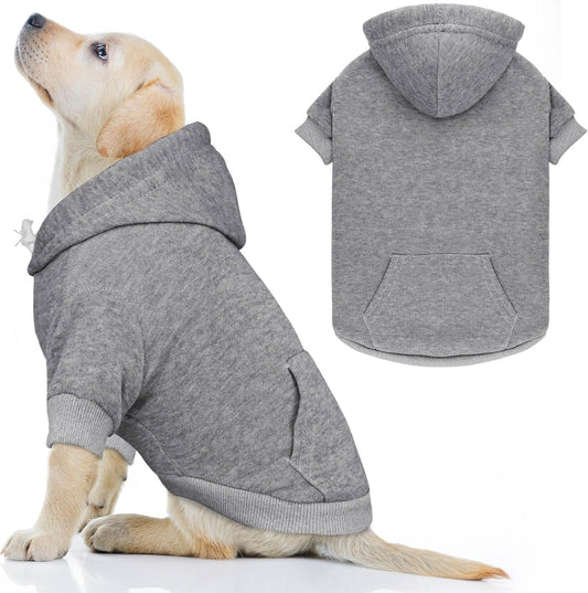 Dog Hoodie Dog Sweaters for Large Dogs Dog Sweater Solid Soft Brushed Fleece Dog Clothes Dog Hoodie Sweatshirt with Pocket(Grey-L)