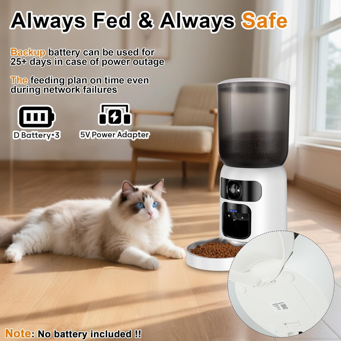 6L Automatic Cat Feeder with Dual Camera, 1080P HD Night Vision & Dual Power Supply, Easy Setup Timed Food Dispenser with Desiccant Bag for Cats & Dogs, 5G WiFi Pet Feeder with 2-Way Audio