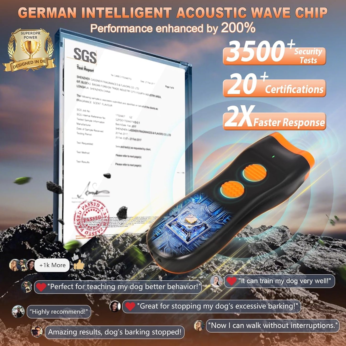 2025 Upgraded Dog Bark Deterrent Devices【Efficiency Increased 200%】【 1S Quick Response 】 100% Pet Safe, 3-in-1 Ultrasonic Dog Bark Deterrent Suitable for Indoor and Outdoor Use